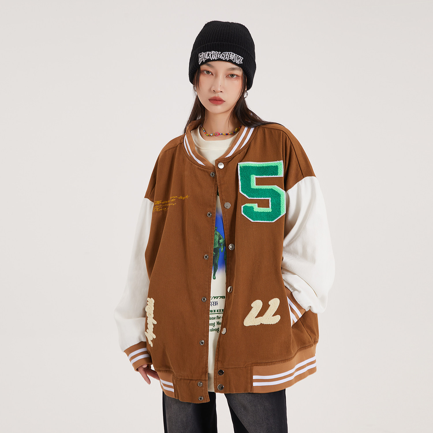 字母水洗毛巾料刺绣棒球服夹克情侣外套976/P100,男装夹克,星座202-3