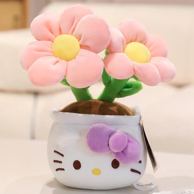 HelloKitty三丽鸥正版KT毛绒盆栽凯蒂猫花摆件公仔玩偶生日礼物