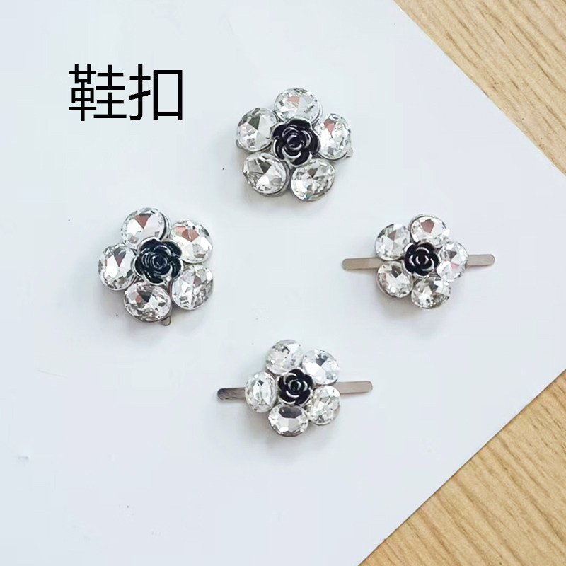 高档金属水钻玫瑰花鞋扣
