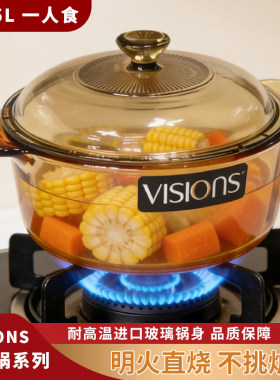 VISIONS康宁晶彩玻璃锅可明火直烧耐高温琥珀蒸锅砂煎炸炖煮煲汤