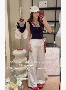 Spring韩国童装2025年夏季新款亲子屁帘显瘦白色工装裤女童休闲裤