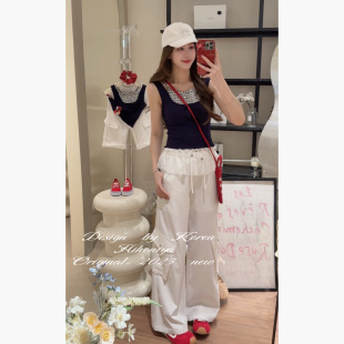 2025年夏季 女童休闲裤 新款 裤 亲子屁帘显瘦白色工装 Spring韩国童装