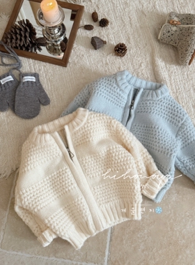 Spring韩国童装2025冬季新款亲子高级粗针纯色毛衣开衫女童针织衫