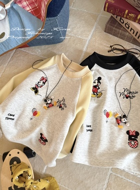 Spring韩国童装2025年秋季新款亲子卡通米奇刺绣卫衣女童圆领T恤