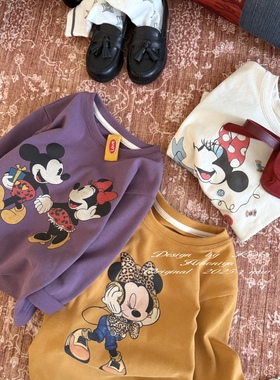 Spring韩国童装2025年秋季新款亲子卡通米奇印花长袖卫衣女童T恤