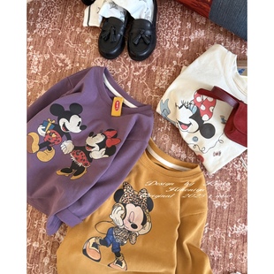 Spring韩国童装2025年秋季新款亲子卡通米奇印花长袖卫衣女童T恤