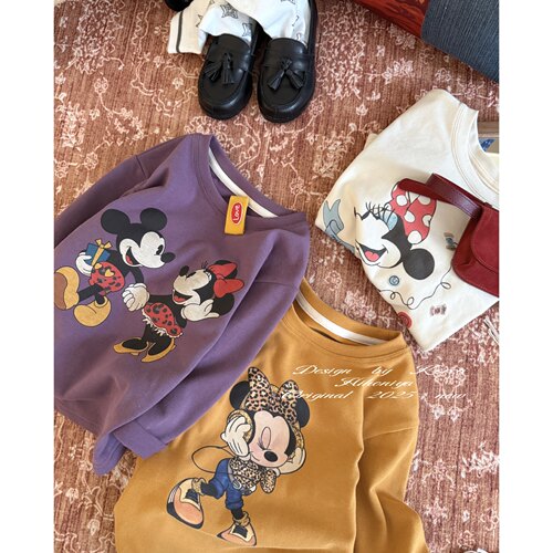 Spring韩国童装2025年秋季新款亲子卡通米奇印花长袖卫衣女童T恤