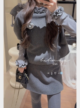 Spring韩国童装2025冬季新款亲子法式小香毛呢马甲套装女童两件套