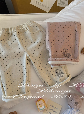 Spring韩国童装2024冬季新款休闲可爱刺绣波点加绒韩版裤子宝宝款