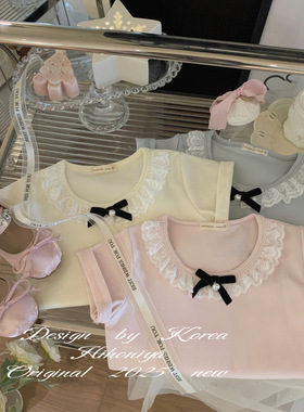 Spring韩国童装2025年夏季新款亲子可爱甜美韩版短袖女童圆领T恤