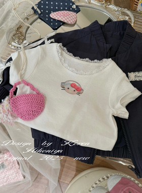 Spring韩国童装2025春夏季新款亲子Kitty印花甜美韩版短袖女童T恤