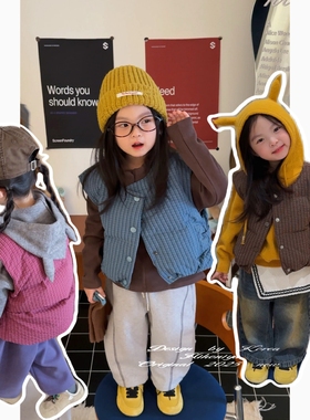 Spring韩国童装2025年秋冬新款亲子格纹保暖羽绒马甲女童保暖坎肩