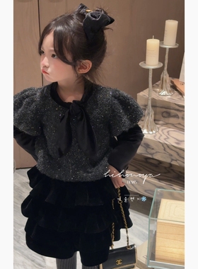 Spring韩国童装2026冬季新款新亲子法式千金丝绒上衣女童半身裙子