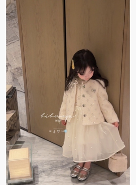 Spring韩国童装2026冬季新款宝宝小香毛呢爆闪羽绒外套女童背心裙