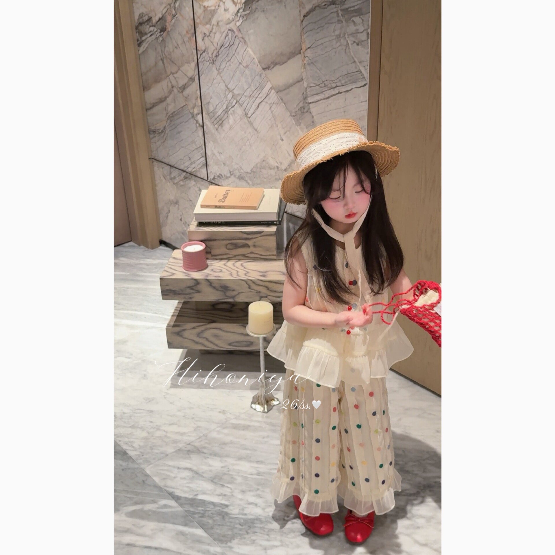 Spring韩国童装2026夏季新款宝宝设计感多巴胺波点套装女童两件套