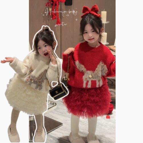 Spring韩国童装2025冬季新款亲子新年小马亮片针织衫女童软糯毛衣