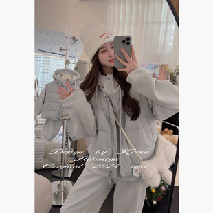 2024冬季 亲子款 新款 韩版 慵懒纯色羽绒马甲卫衣套装 Spring韩国童装
