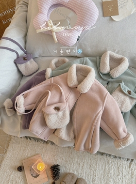 Spring韩国童装2025年冬季新款亲子翻领皮毛一体外套女童保暖上衣