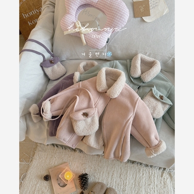 Spring韩国童装2025年冬季新款亲子翻领皮毛一体外套女童保暖上衣