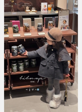 Spring韩国童装2025冬季新款亲子双面呢子双排扣轻奢大衣女童外套