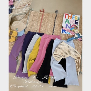 女童直筒休闲裤 Spring韩国童装 女宝纯色花边喇叭裤 新款 2025年秋季