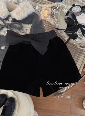 Spring韩国童装2025冬季新款亲子设计感蝴蝶结丝绒短裤女童休闲裤