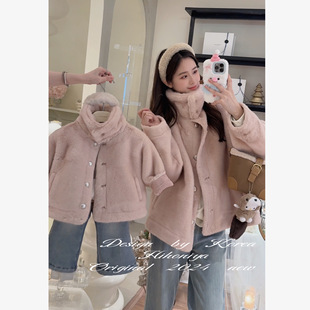 Spring韩国童装2024冬季亲子款麂皮毛毛立领韩版外套女童保暖衣服