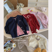 打底衫 Spring韩国童装 女童长袖 亲子假两件蝴蝶结刺绣开衫 2025春季