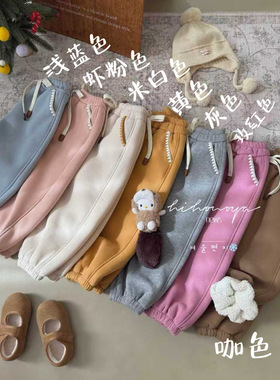 Spring韩国童装2025冬季新款亲子软糯宽松加绒卫裤女童保暖休闲裤