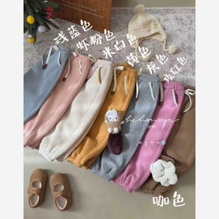 Spring韩国童装2025冬季新款亲子软糯宽松加绒卫裤女童保暖休闲裤