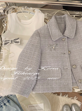 Spring韩国童装2025年春季亲子款蝴蝶爱心扣翻领韩版外套女童衣服