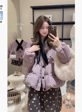 Spring韩国童装2025年冬季新款亲子灯芯绒90白鸭绒羽绒服女童外套