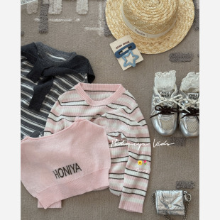 亲子甜美条纹撞色女童洋气披肩针织衫 新款 2026春季 Spring韩国童装
