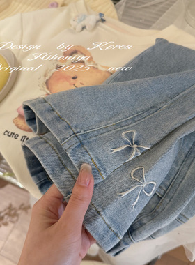 Spring韩国童装2025年春夏宝宝韩版百搭喇叭牛仔裤女童直筒休闲裤