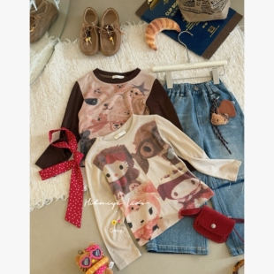 女童卫衣 亲子凯蒂四宫格印花天丝长袖 Spring韩国童装 2026春夏新款