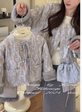 Spring韩国童装2024冬季亲子中式刺绣90白鸭绒羽绒服女童保暖外套