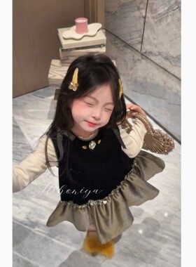 Spring韩国童装2026秋季新款宝宝贵气拼接银丝千金礼服女童背心裙