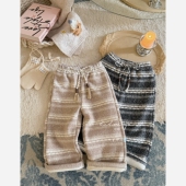 Spring韩国童装 亲子费尔岛提花毛呢800g加绒阔腿裤 2025年冬季 新款