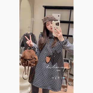 亲子复古波点丝绒背心裙女童打底衫 新款 2025年冬季 Spring韩国童装