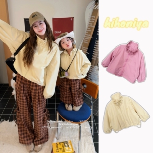 亲子纯色防风冲锋衣外套女童夹克衫 新款 2025年秋季 Spring韩国童装