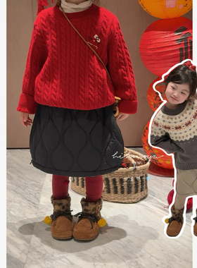 Spring韩国童装2025冬季新款宝宝复古绗棉松紧腰夹棉半裙女童裙子