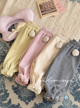 Spring韩国童装2025冬季新款亲子小狗挂饰加绒卫裤女童保暖休闲裤