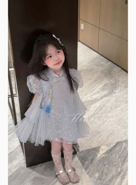 Spring韩国童装2026年夏季新款宝宝国风亮片刺绣网纱裙女童连衣裙