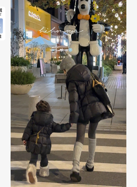 Spring韩国童装2025年冬季新款亲子收腰白鹅绒羽绒服女童保暖外套