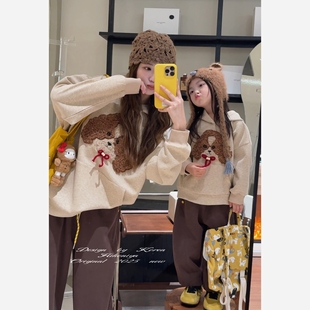 亲子毛绒立体小狗卫衣女童圆领T恤 新款 Spring韩国童装 2025年秋季