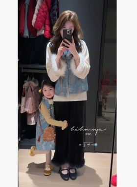 Spring韩国童装2025冬季新款妈妈款黑丝绒裙子女装气质加绒半身裙