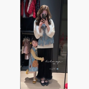 Spring韩国童装2025冬季新款妈妈款黑丝绒裙子女装气质加绒半身裙