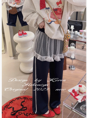 Spring韩国童装2025春季新款亲子韩版蕾丝边屁帘裤女童宽松休闲裤