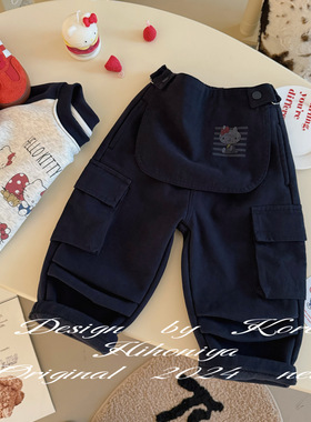 Spring韩国童装2024冬季新款Kitty印花休闲加绒韩版工装裤宝宝款