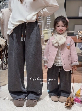 Spring韩国童装2025冬季新款亲子软糯醋酸加绒卫裤女童保暖休闲裤